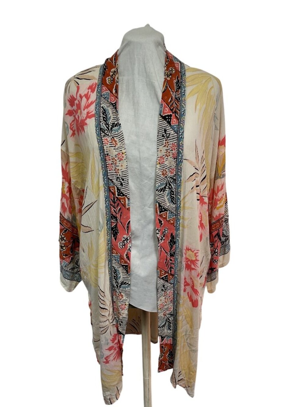 Billabong Womens S/M Floral Kimono Wrap Lightweight Rayon Open Front Boho Cardig